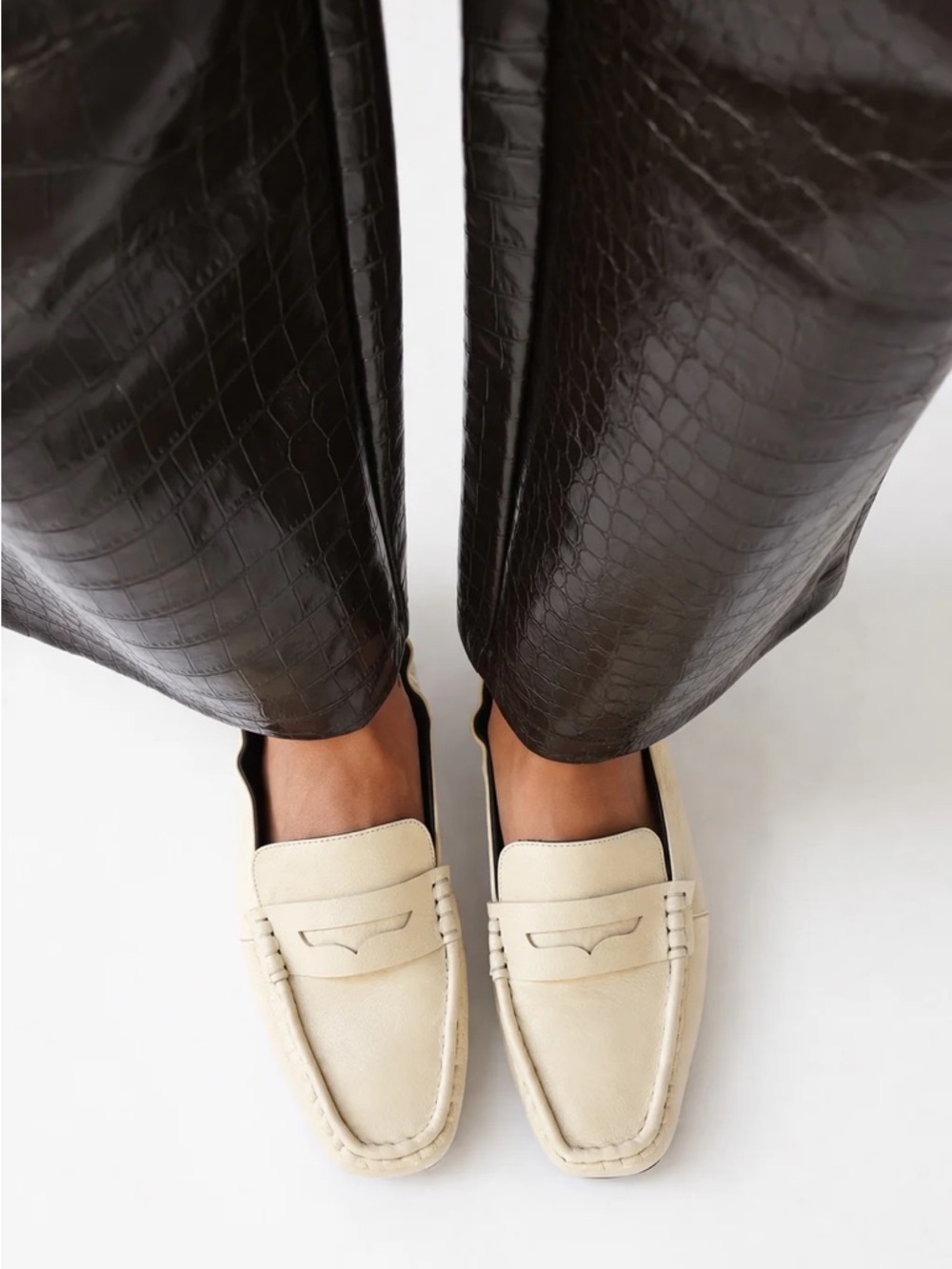 Bamboo Off White Leather Slip-On Loafers